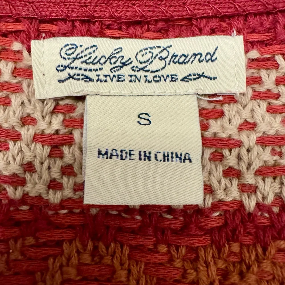 Lucky Brand Fair‎ Isle Zip Up Cardigan Sweater with 3/4 Length Sleeves